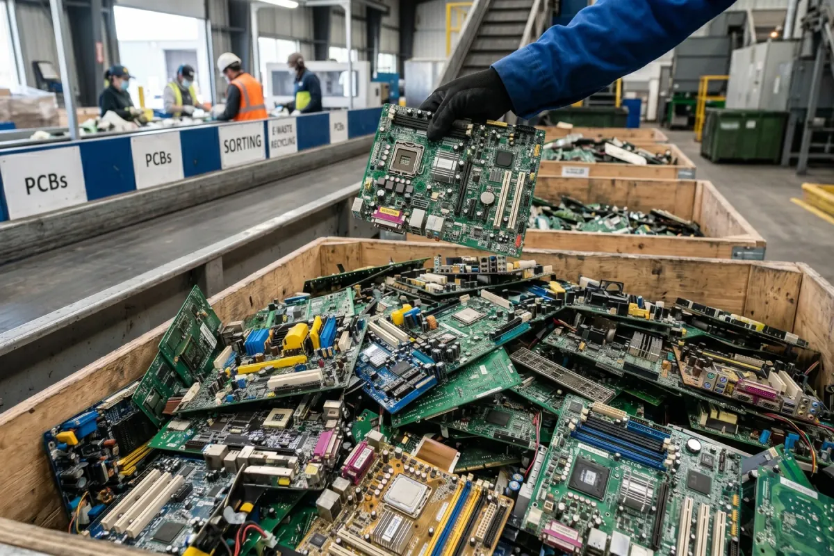 Printed circuit boards staged for sorting